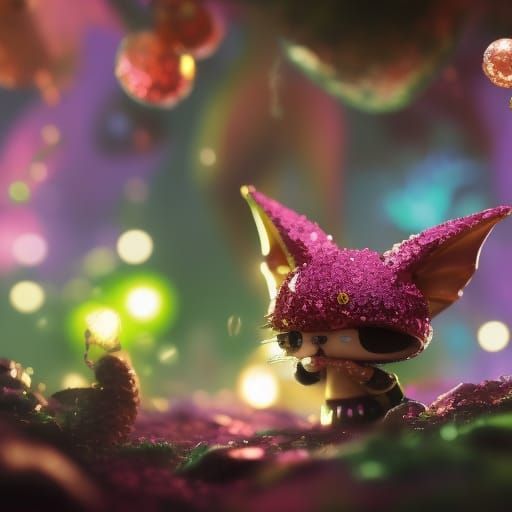 Shimmering Hello Kitty Goblin in Dark Fantasy Style