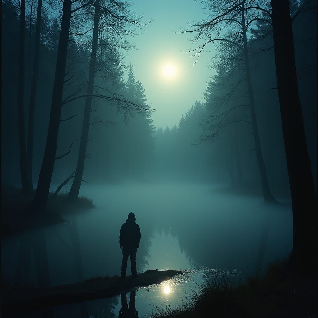 Ethereal Moonlit Figure Unfolds Mysteries in a Dreamlike Lan...