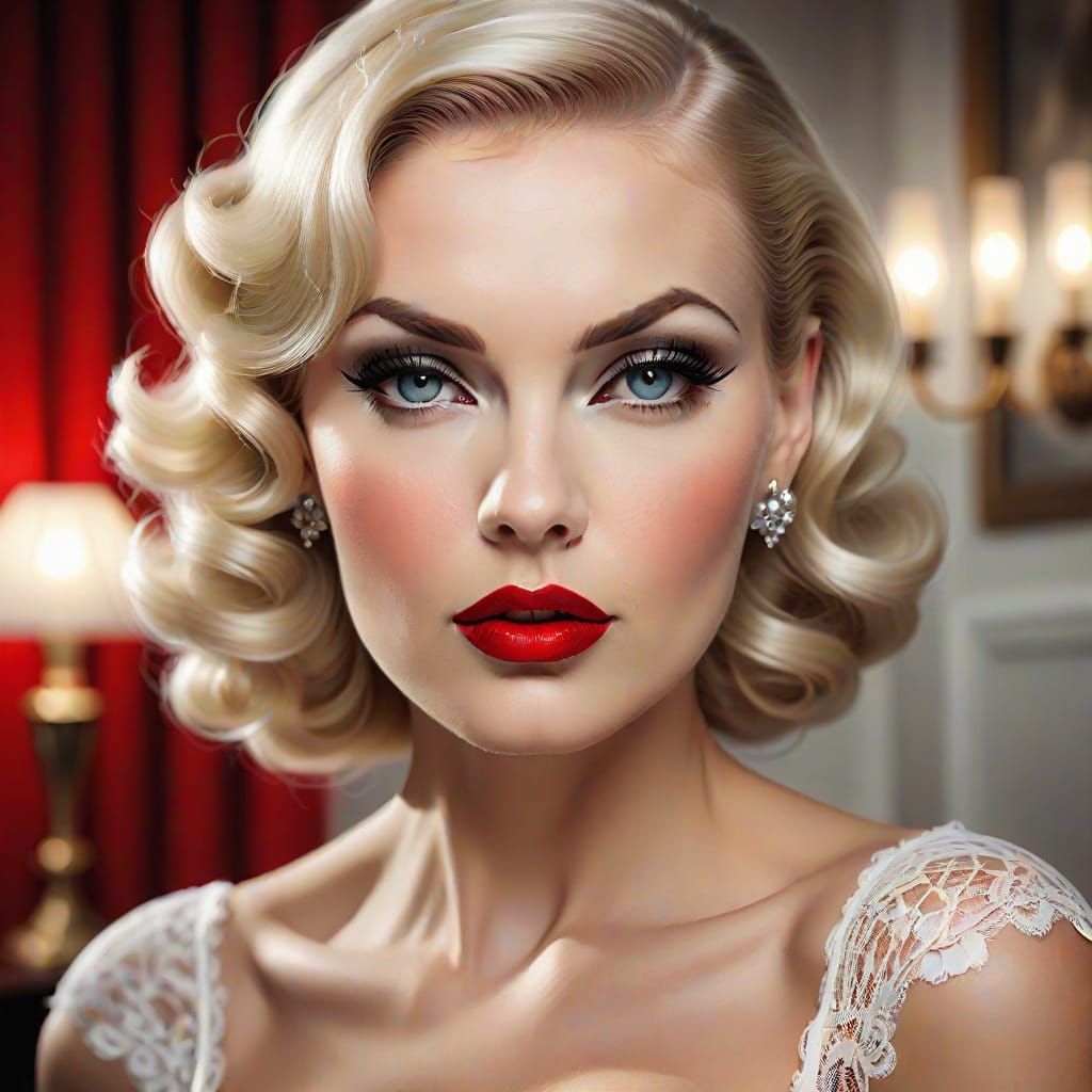 Sultry White Lace Pin-Up Princess in Modern Digital Art