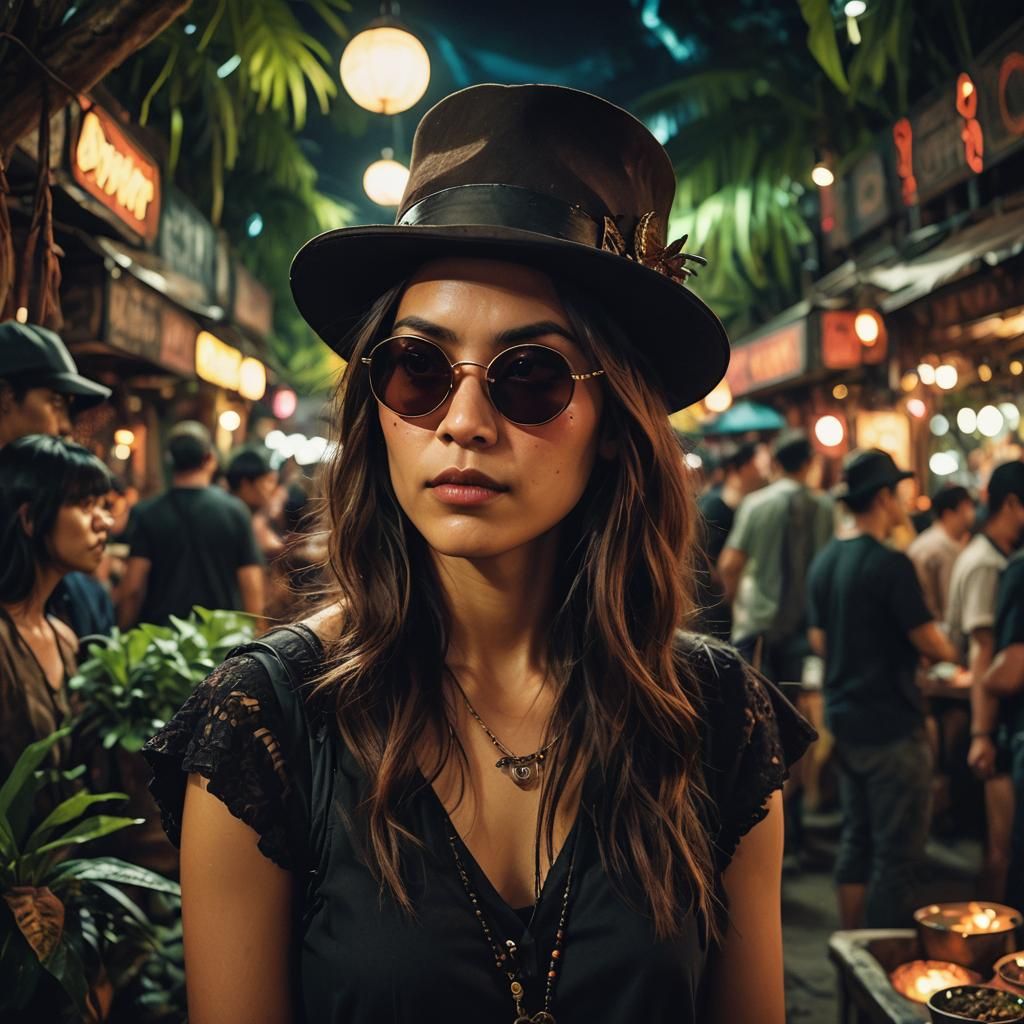 Native American Woman in Jungle Night Market