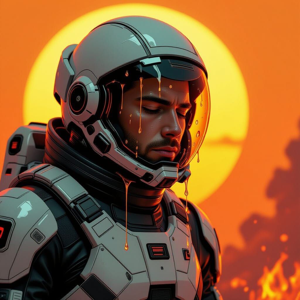 Astronaut Entering Sun's Atmosphere in Flames