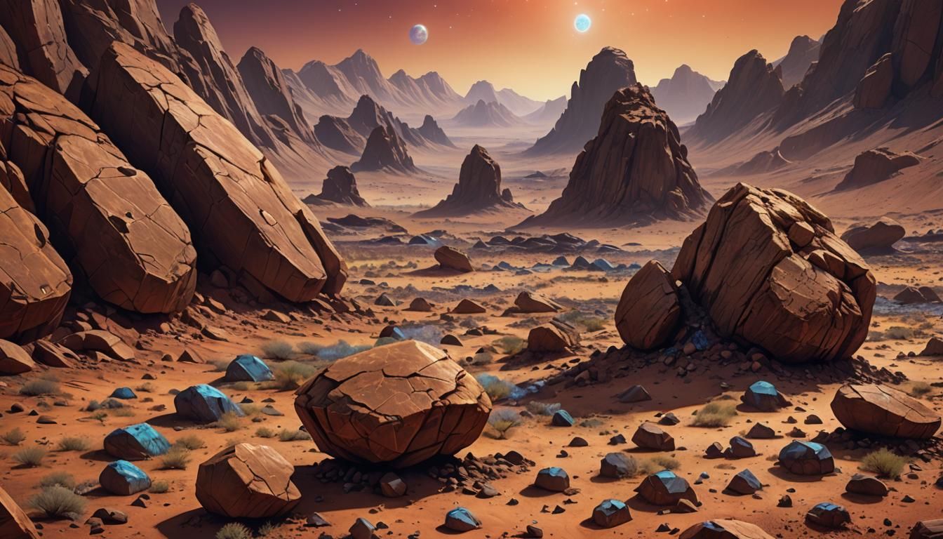 Sentient Boulders on Mars: Cosmic Astral Illustration