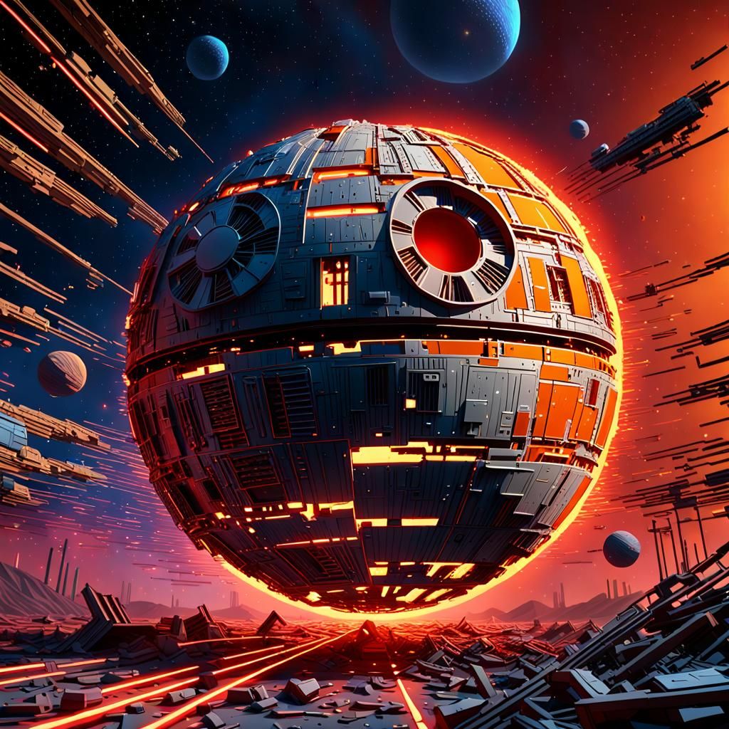 Neon Galactic Death Star Conceptual Art