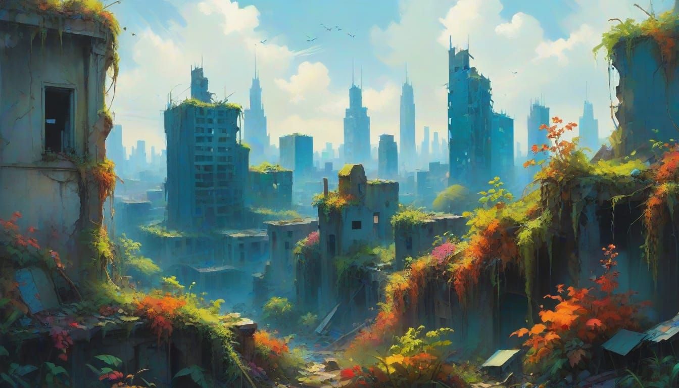 Whimsical Ruins in Vibrant Impressionism