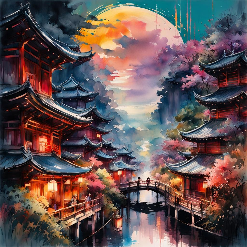 Summerscape Sunset: Watercolor Impressionist Masterpiece