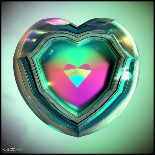 Psychedelic Heart in Glass Cube: 3D Digital Art