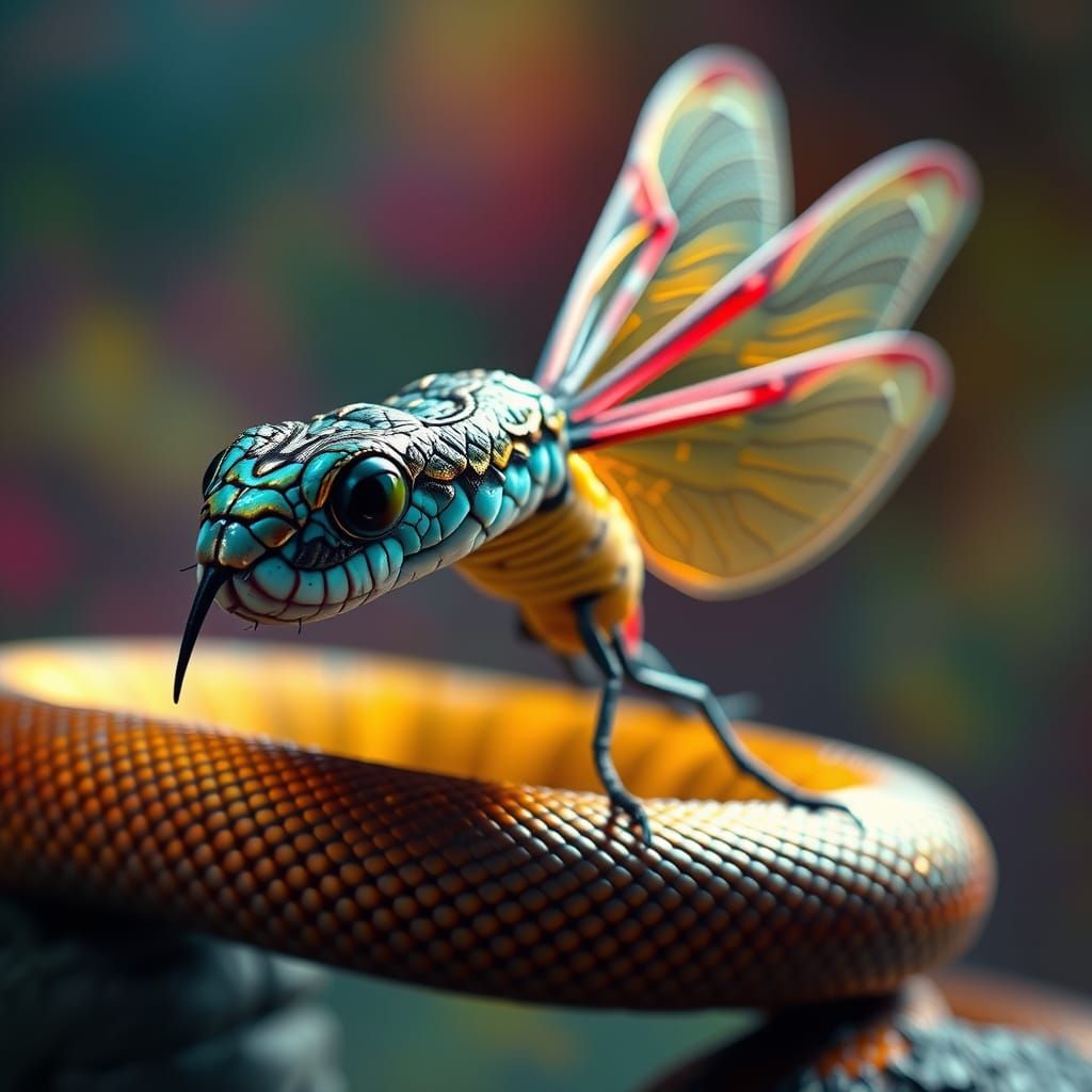 Surreal Snake Butterfly Hybrid in Vibrant Digital Art