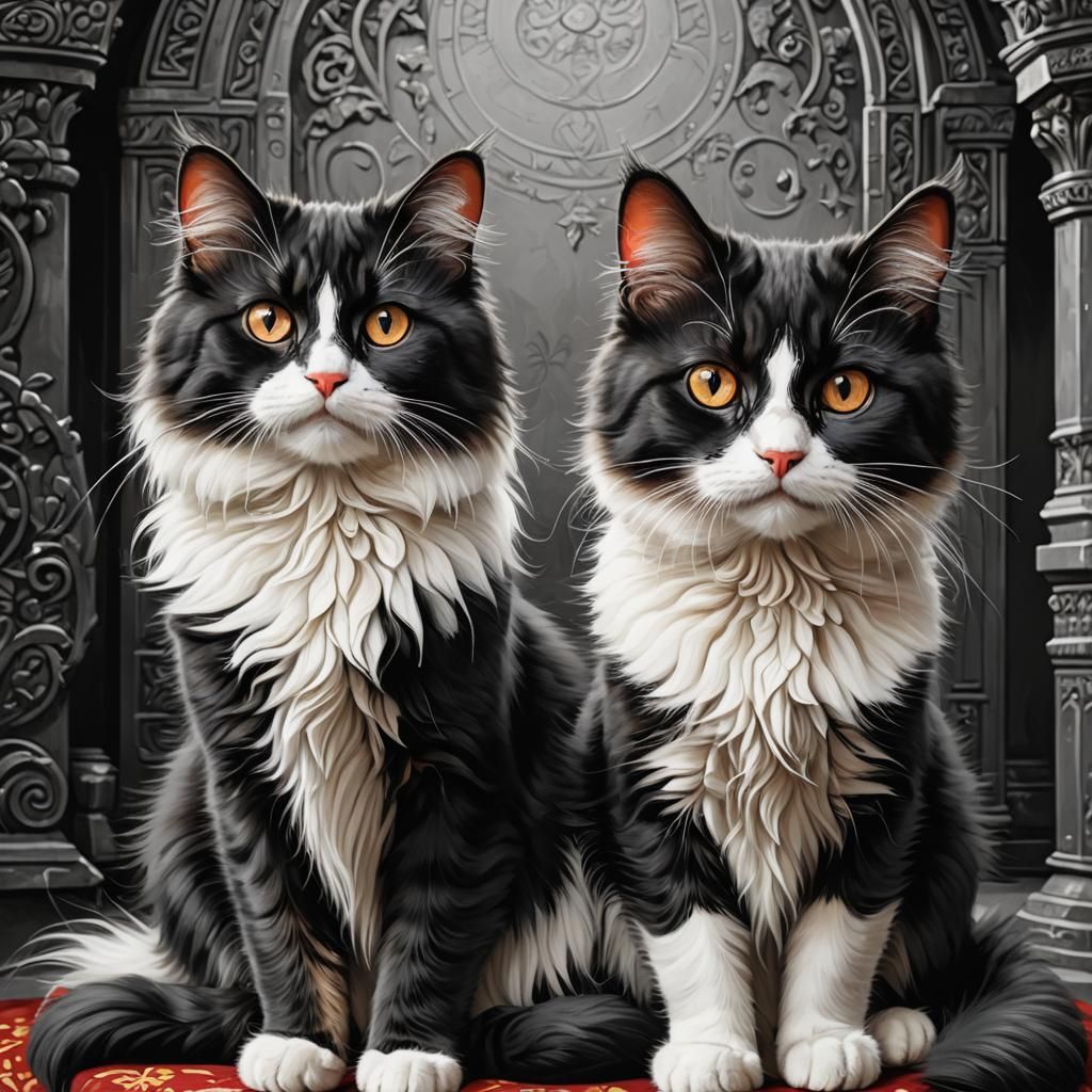 Fluffy Cats Portrait in Photorealistic Style