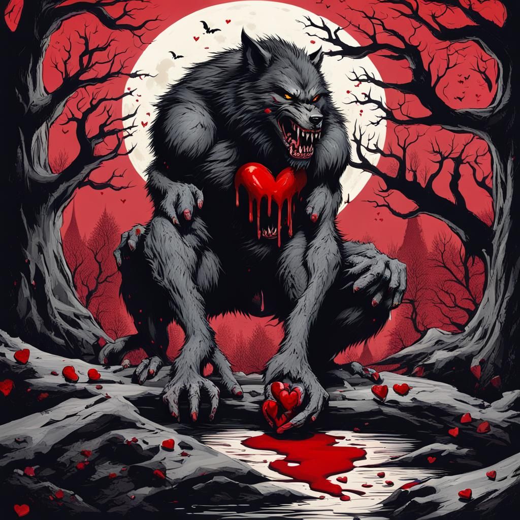 Werewolf Howling at the Moon on Valentine's Day