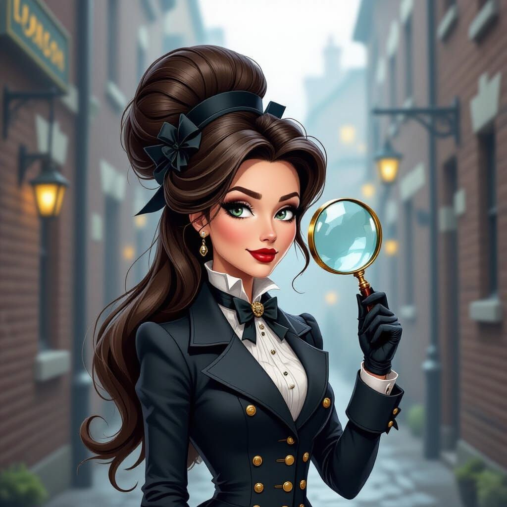 Victorian Detective Woman With Comically Long Hair