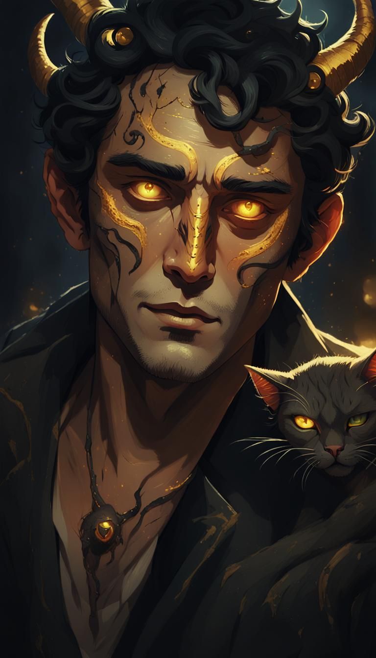 Charming Horned Man with Feline Gait in Dark Fantasy Style