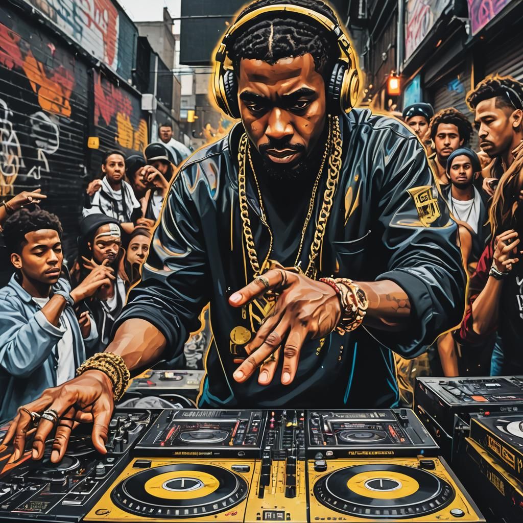 Gritty Urban DJ in Street Art Style