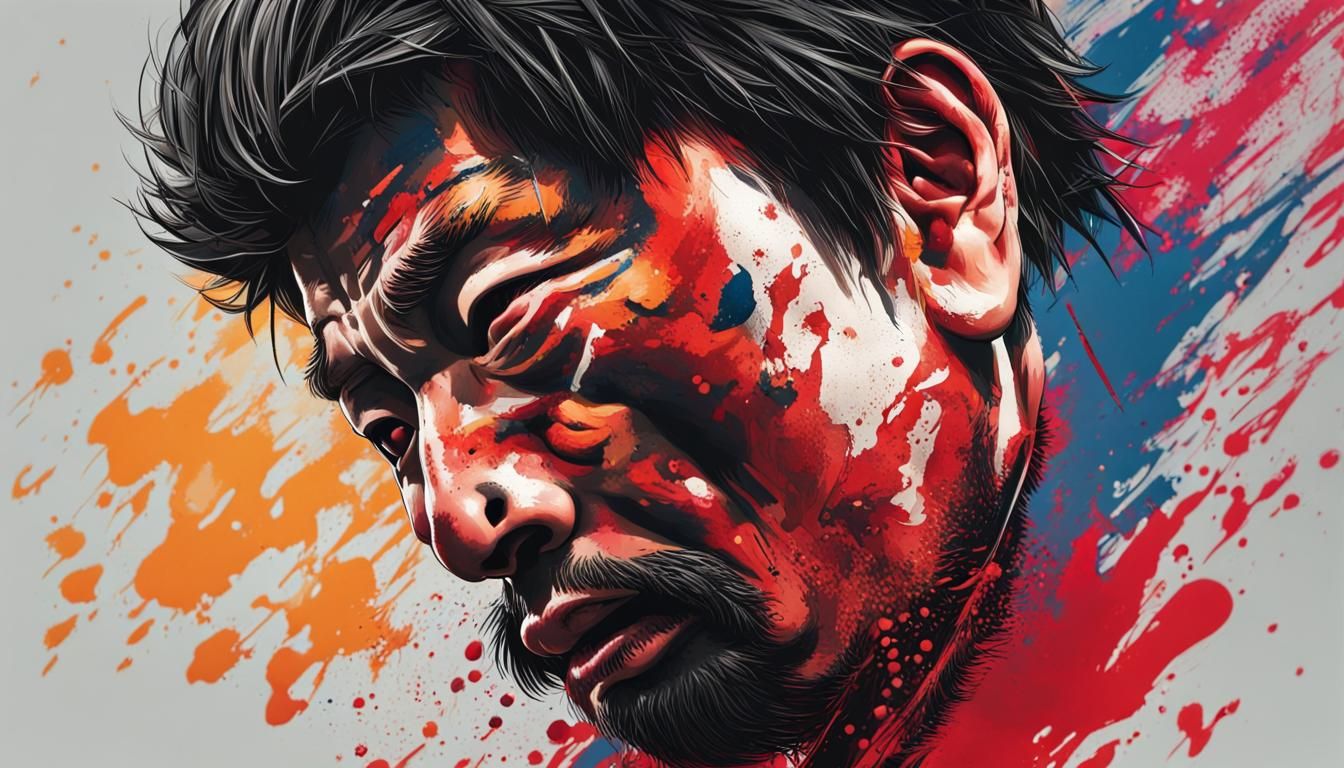 Hyperrealistic Seppuku in Splash Art Style