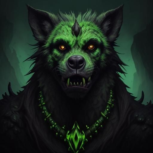 Gnoll Portrait with Glowing Green Drool