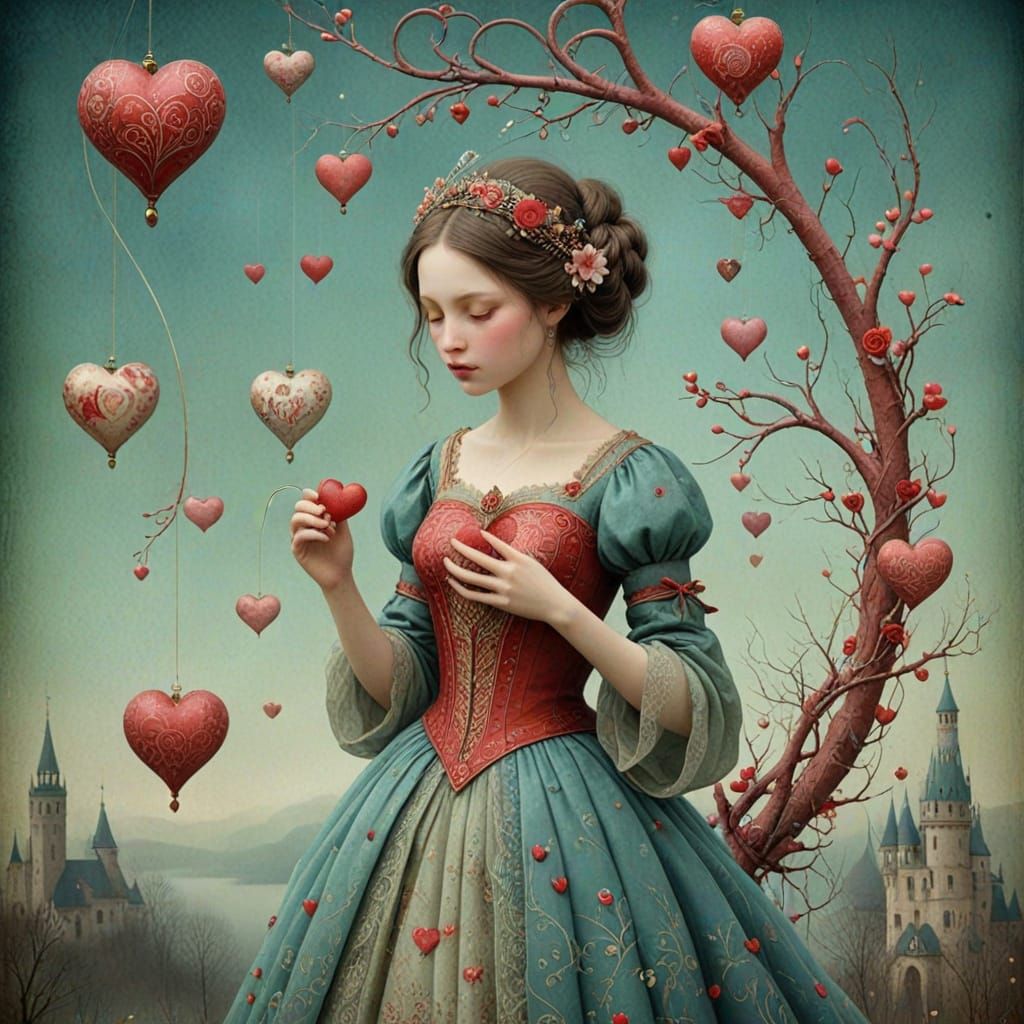 Whimsical Valentine Ornaments in Ethereal Fantasy Style