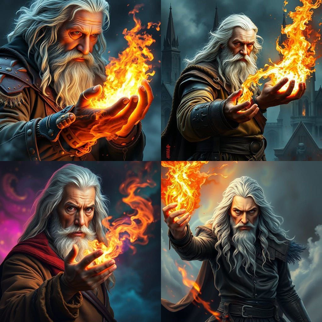 Mystical Man Unleashes Fireball in Hyperrealistic Fantasy Po...