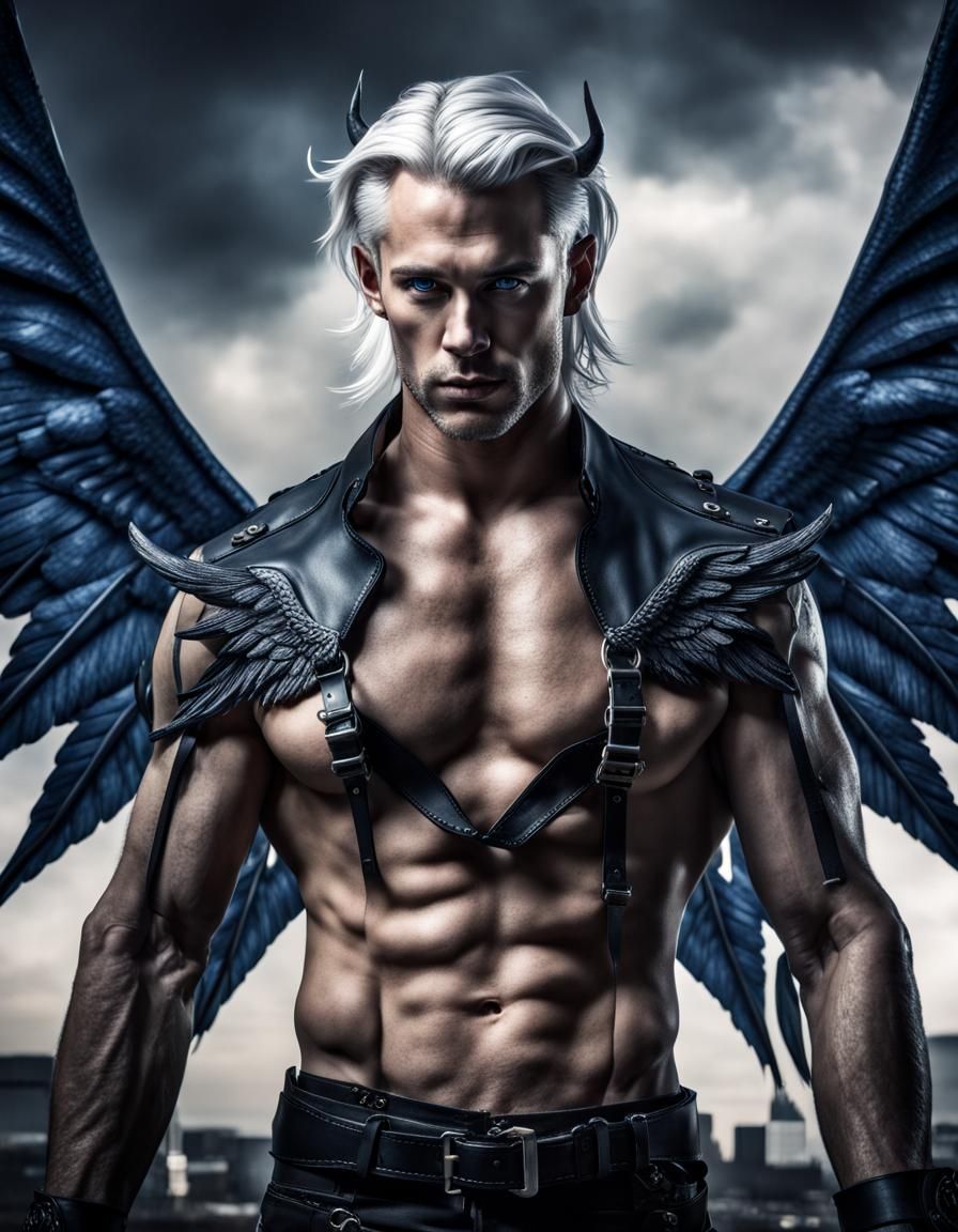 Masculine Angel with Devil Wings in HDR