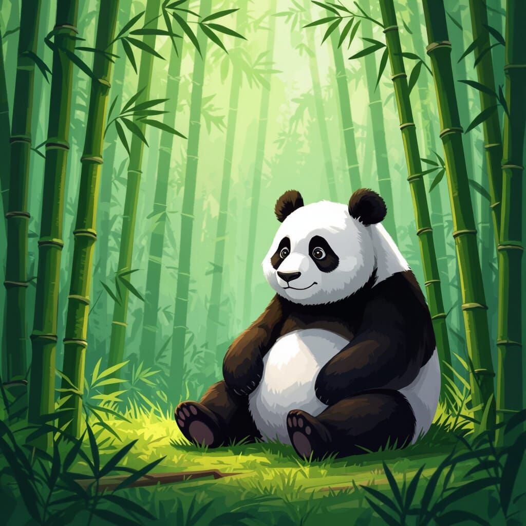 Panda in Bamboo Forest: Whimsical Illustration