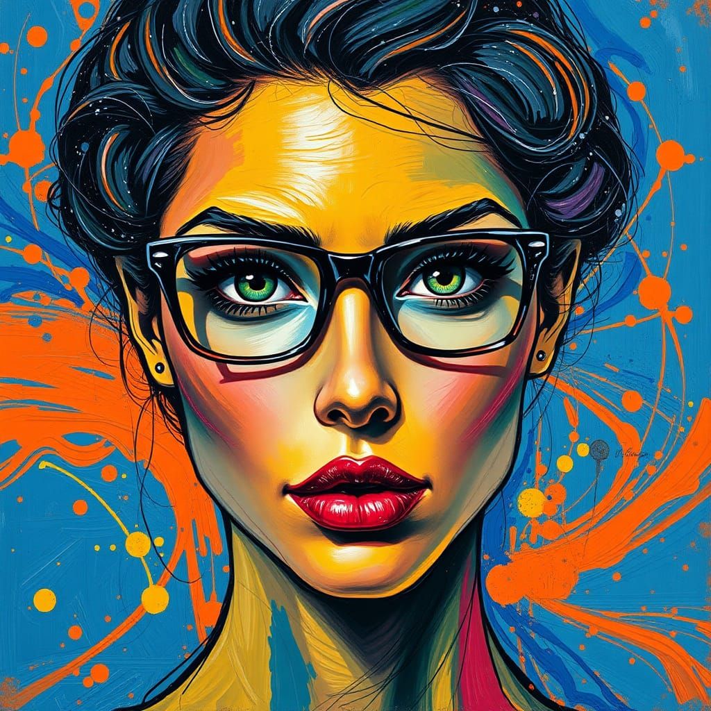 Colorful Abstract Portrait of a Woman with Glasses