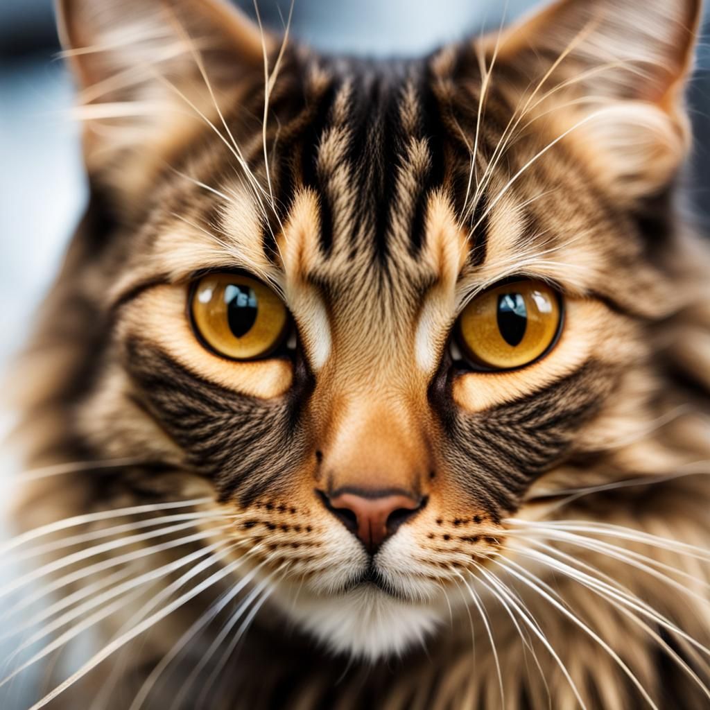 Long-Haired Tabby Cat with Golden Eyes