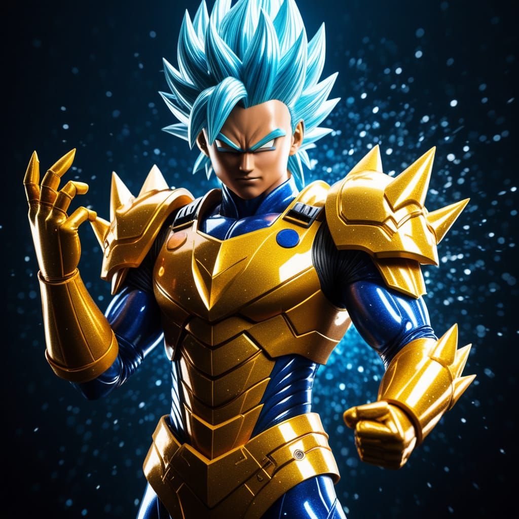 Glossy Saiyan Woman in Sparkling Armor