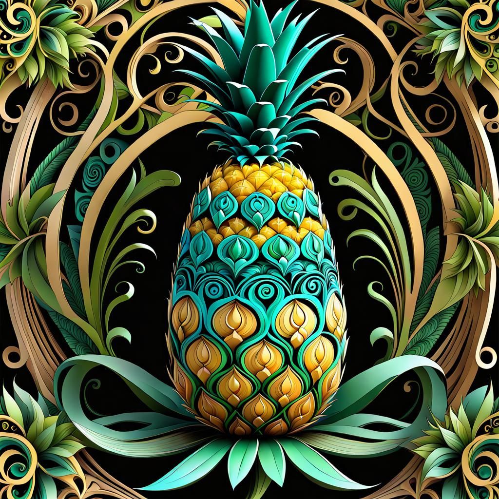 Cute Pineapple Alien in Ornate Fruit Garden