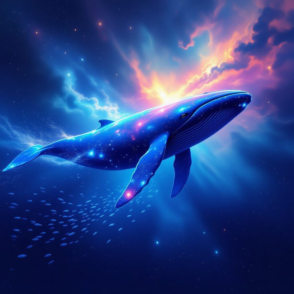Bioluminescent Whale Adorned with Constellations in Nebula O...