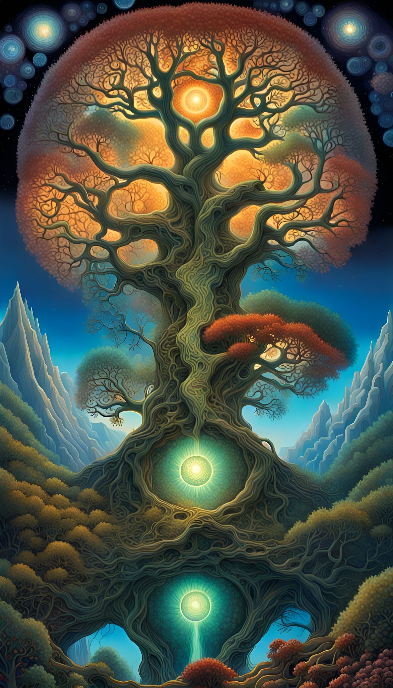 Surreal Yggdrasil with Ethereal Glow