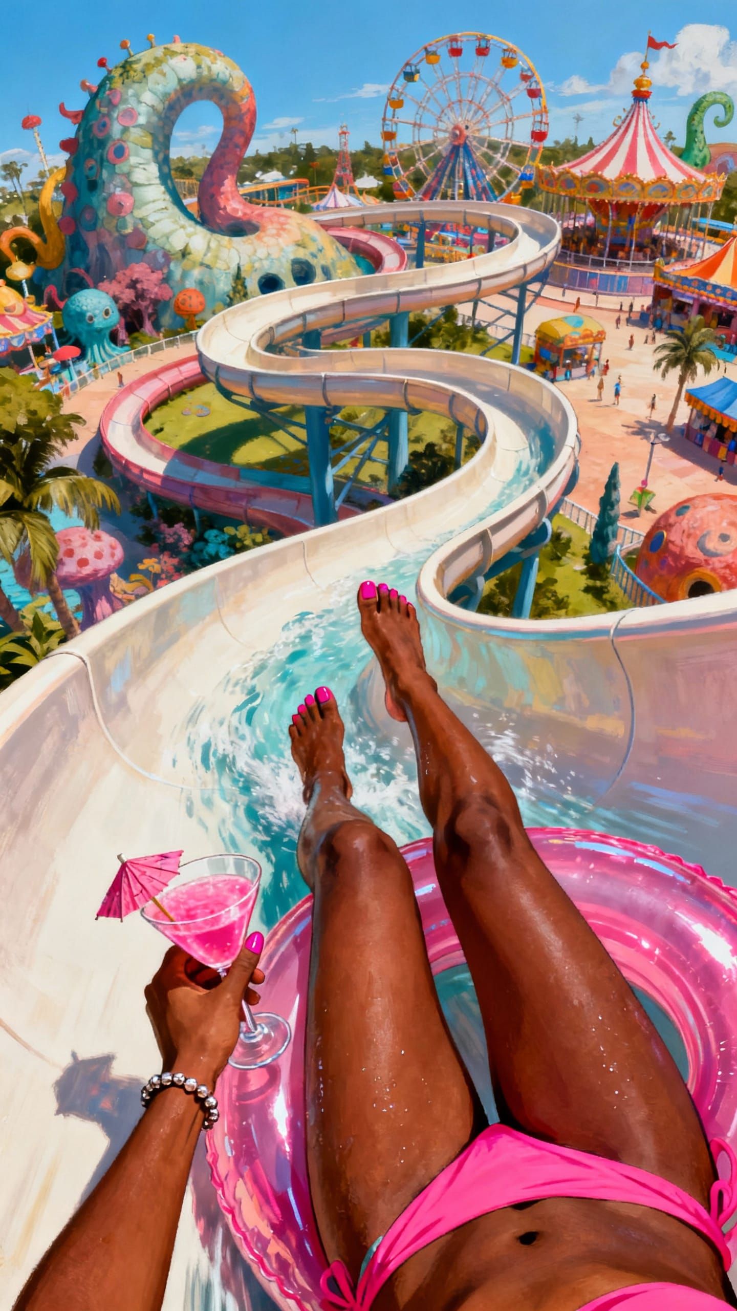Surreal Waterslide Ride in a Carnival