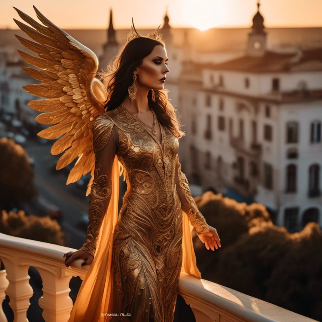 Angel on Balcony at Golden Hour