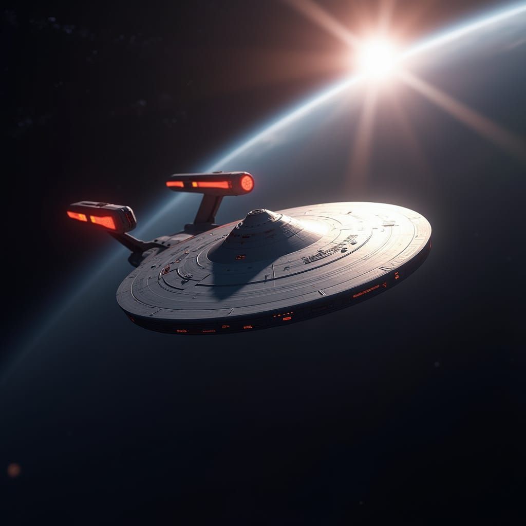 Sleek Starship Soars Through Cosmic Expanse in Cinematic Sty...