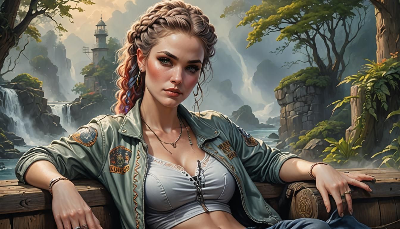 Braided Woman Lounging: A Hyperdetailed Ethereal Portrait