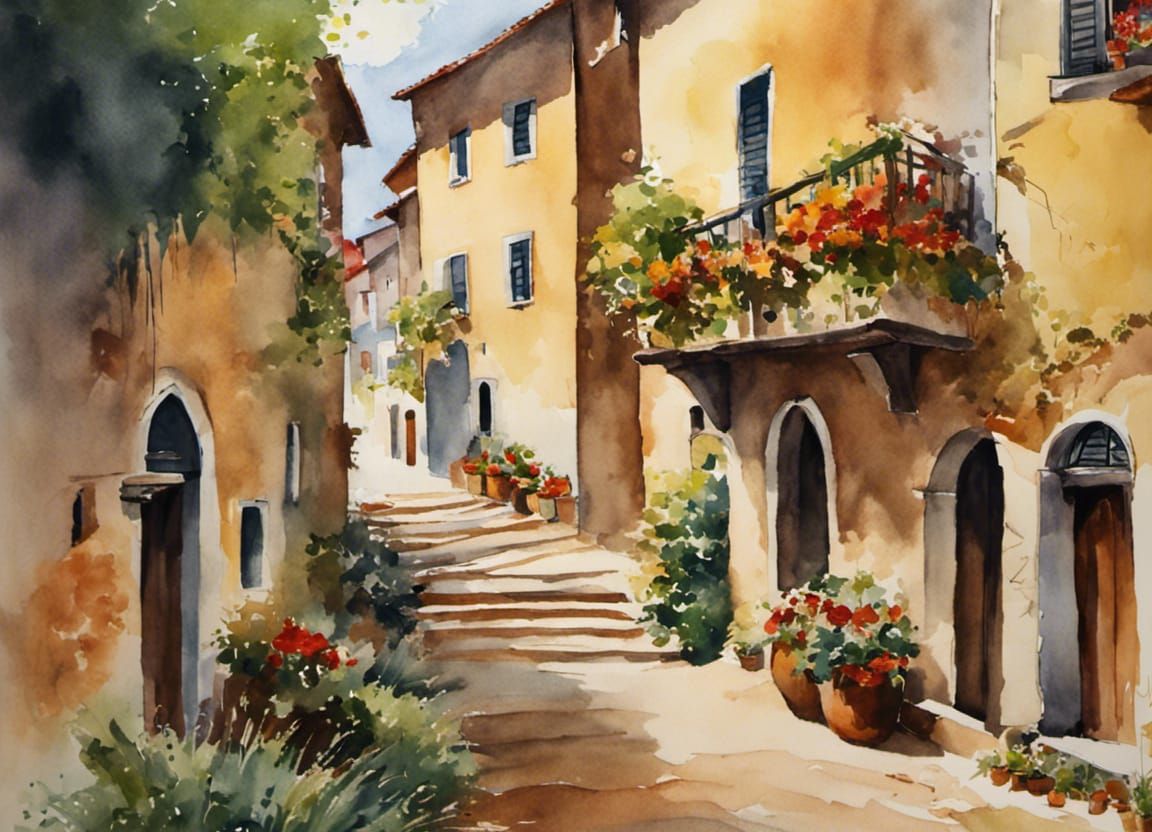Italian Mountain Village: Watercolour Masterpiece