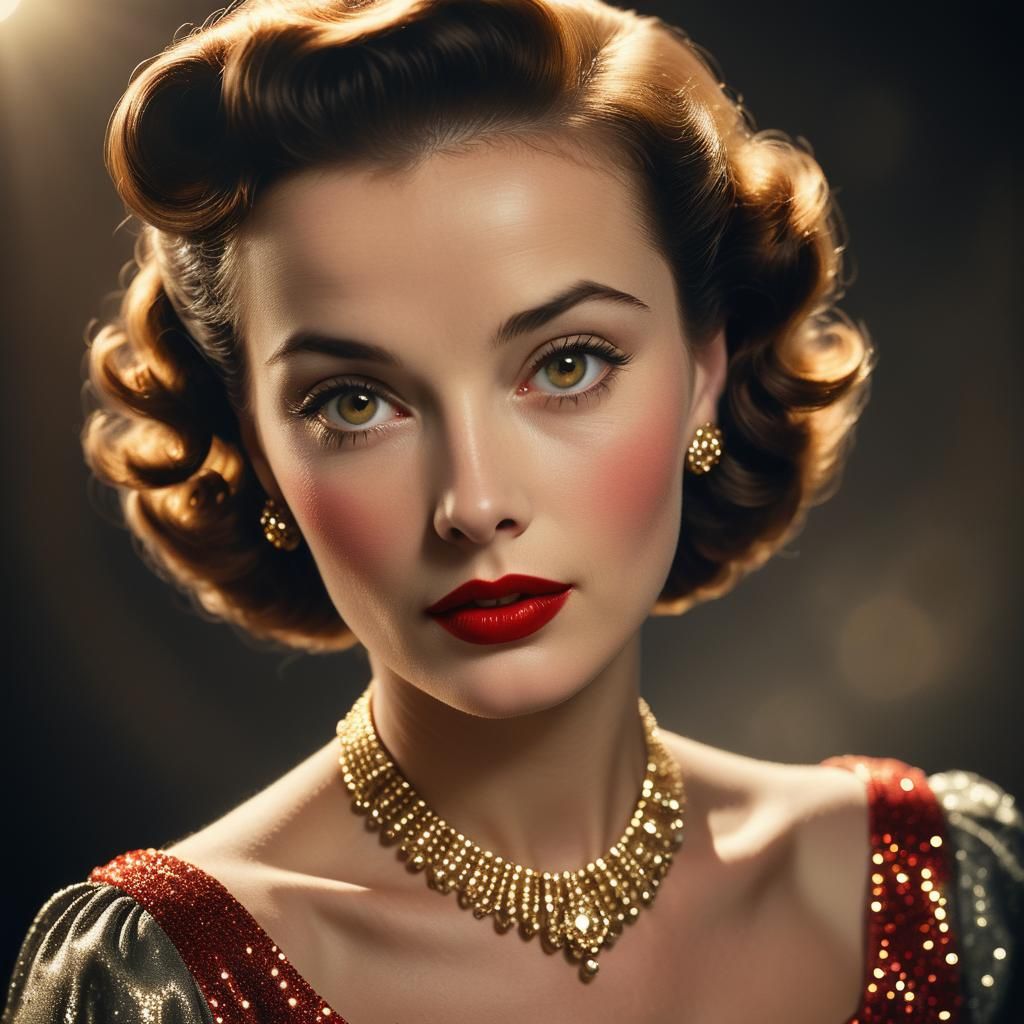 Hollywood Actress Portrait in Vintage Style