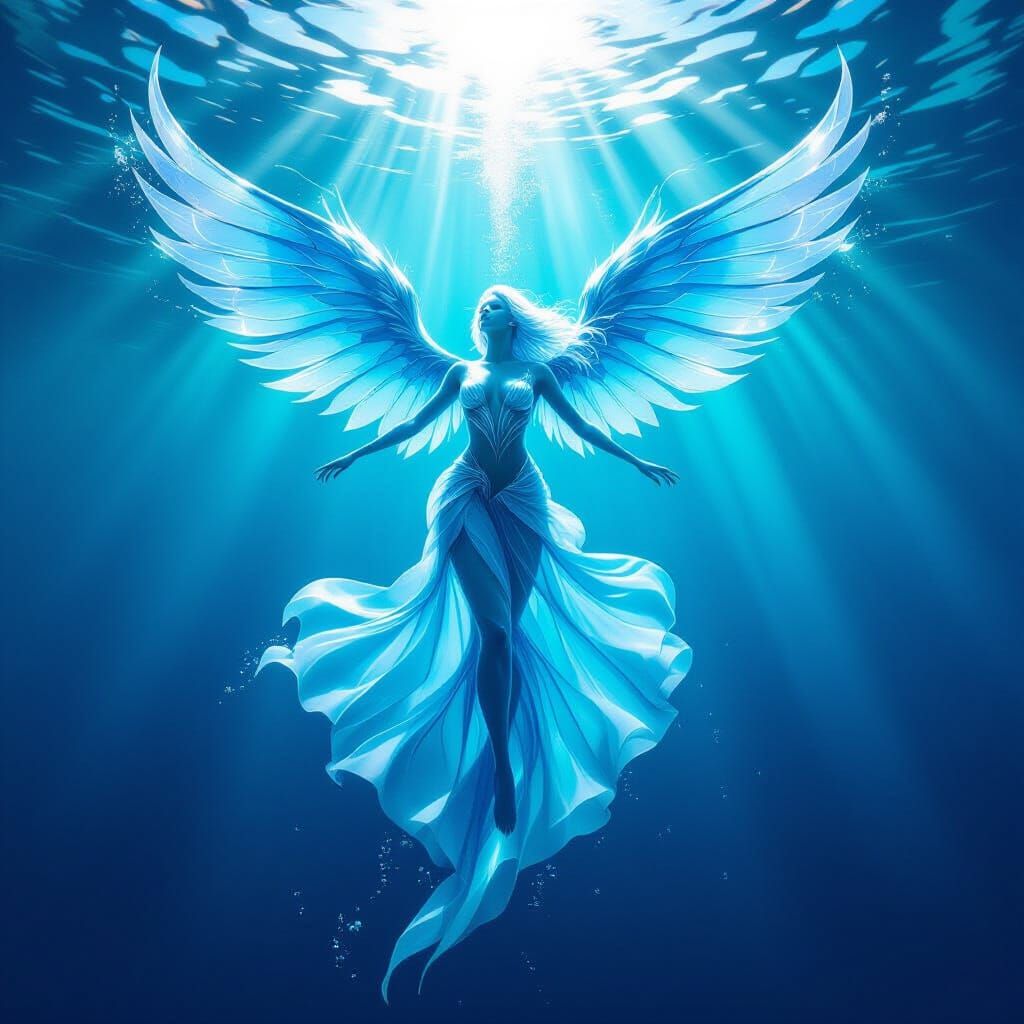 Nereid: Water Spirit Soaring Underwater with Ice Accents