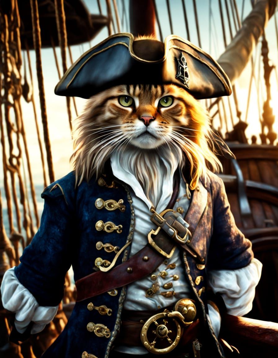Pirate Cat as Jack Sparrow on Ship