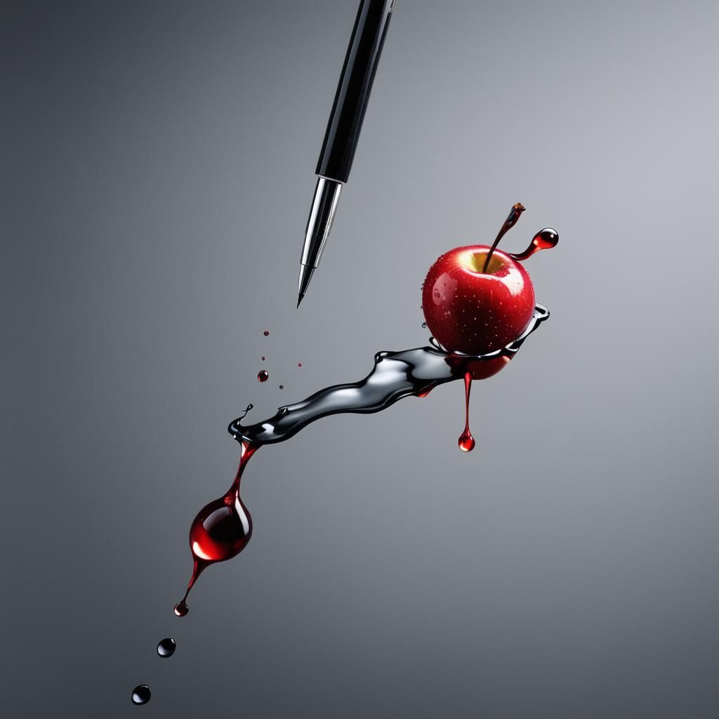 Pen Piercing Red Apple in Hyper-Realistic Photo