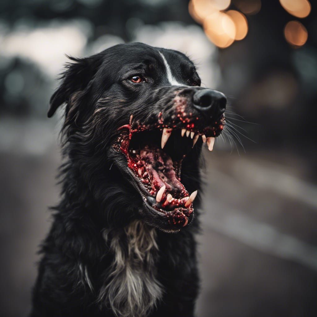 Monstrous Dog with Bloody Face in Dark Fantasy