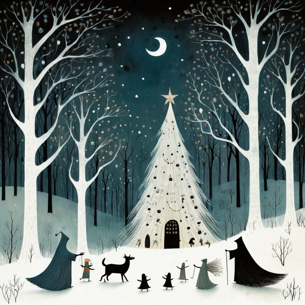Ghosts Celebrate Christmas in Whimsical Art Style