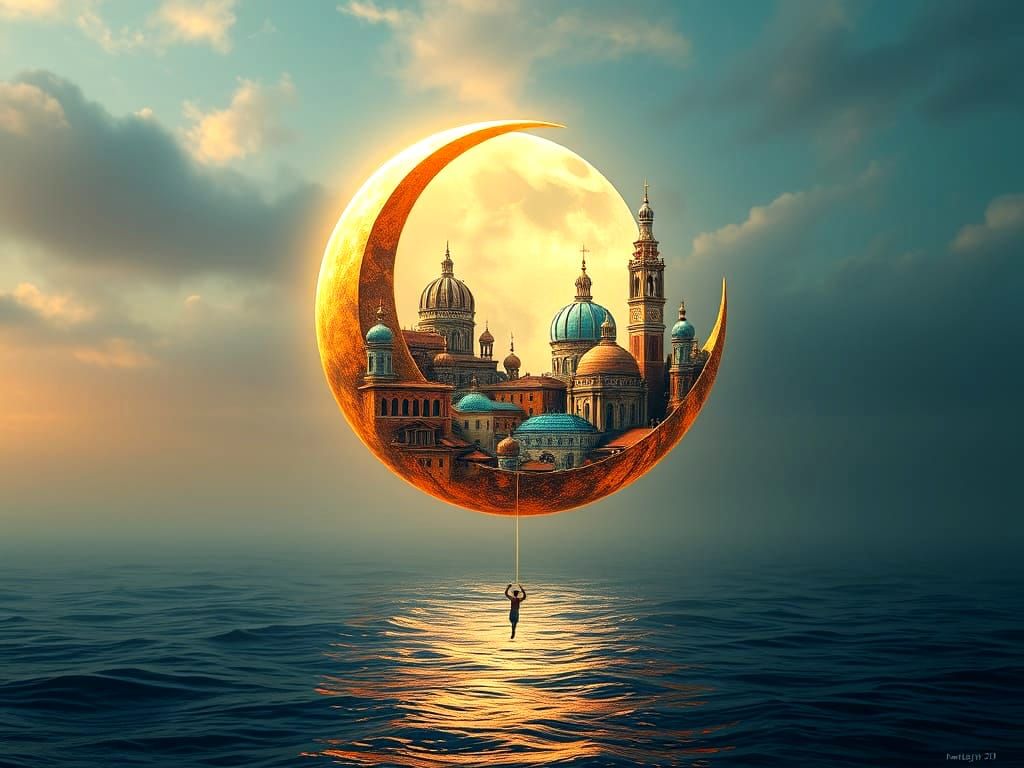 A fantastical crescent moon