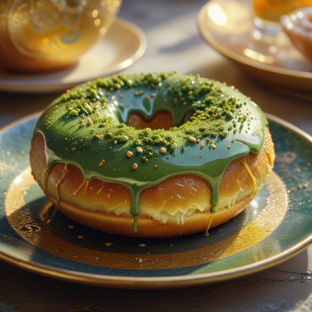 Matcha Iced Donut in Golden Light, Digital Art