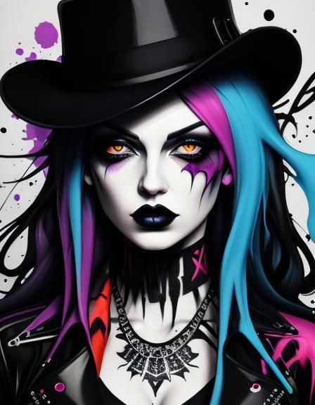 Goth Girl in Fedora: Graffiti Splash Art