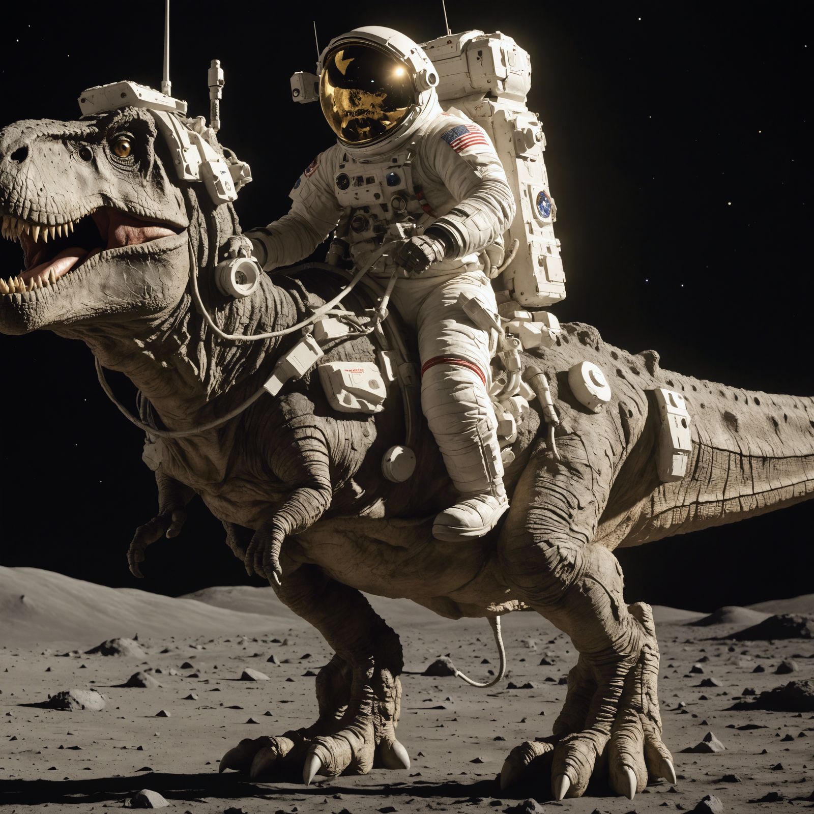 Astronaut Rides T-Rex on the Moon in 8K