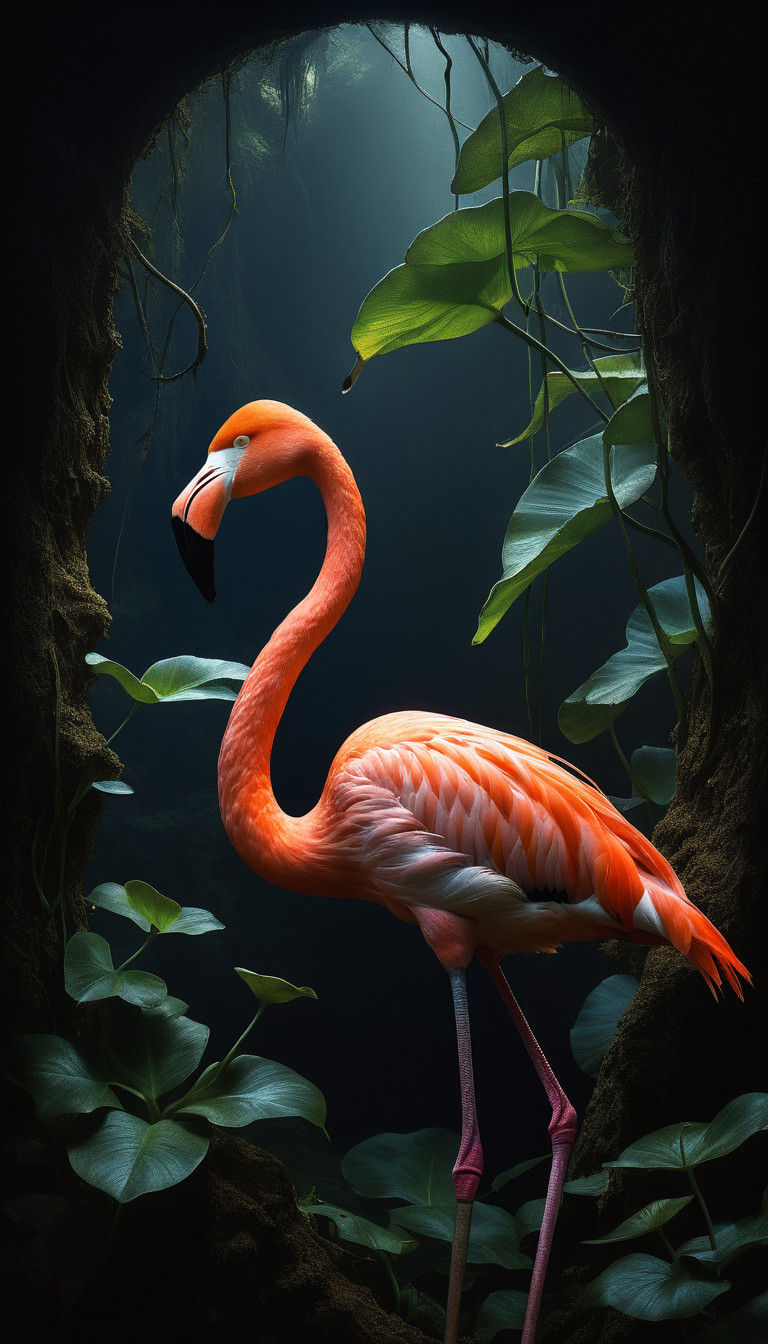 Vibrant Flamingo in Whimsical Fantasy Art Style