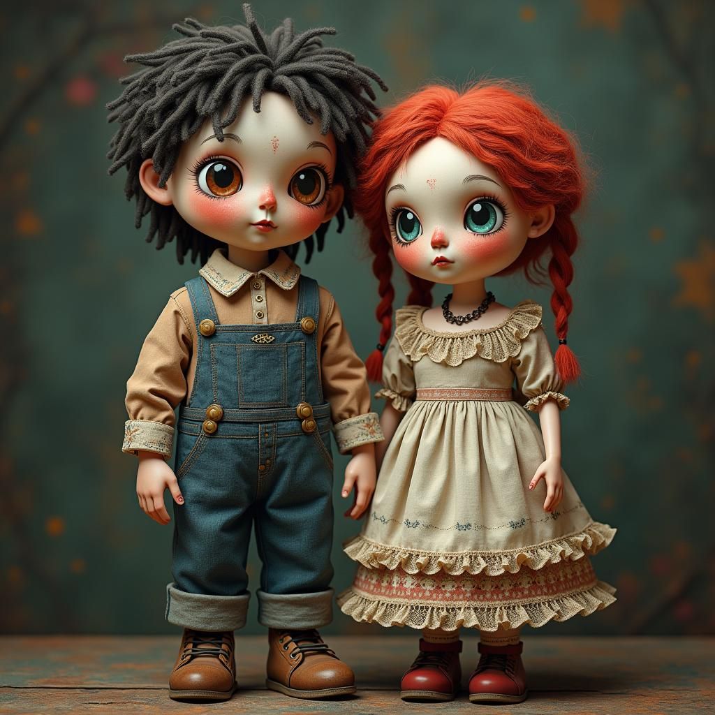 Cursed Doll Couple Aging Together, Whimsical Art