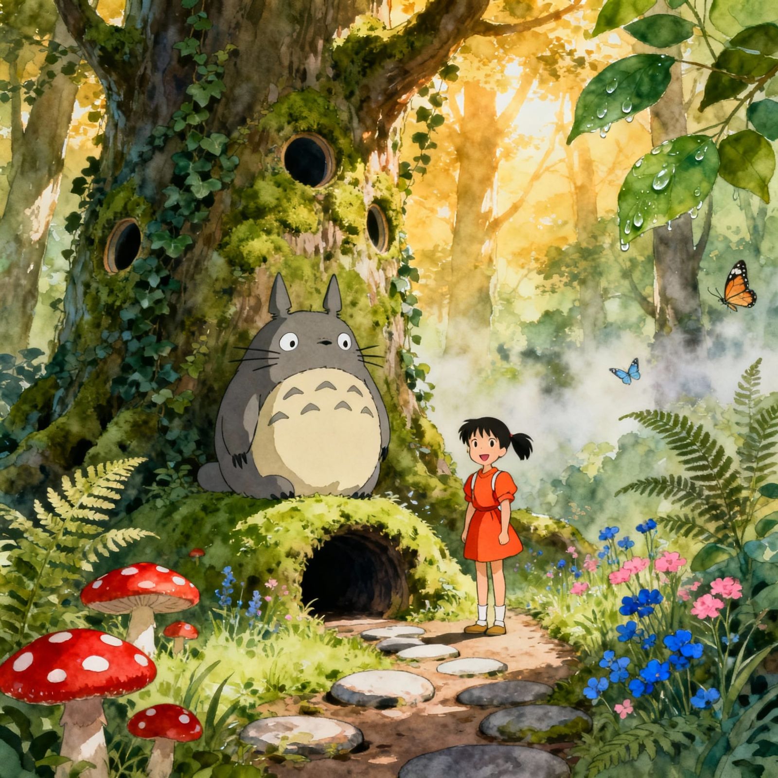 Mystical Forest Scene in Japanese Animation Style