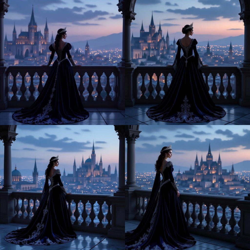 Majestic Queen on Balcony Overlooking Ancient City