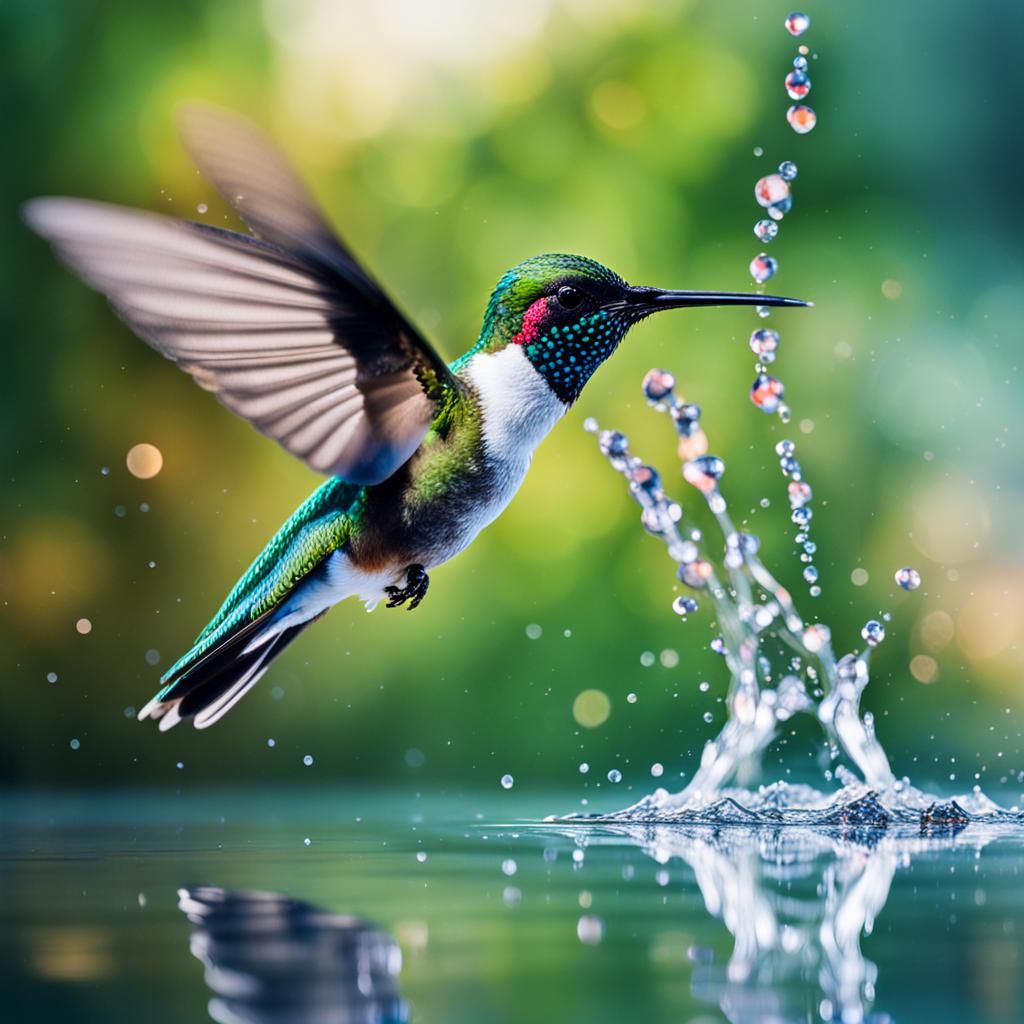 Hummingbird Sipping Water: Professional Photography