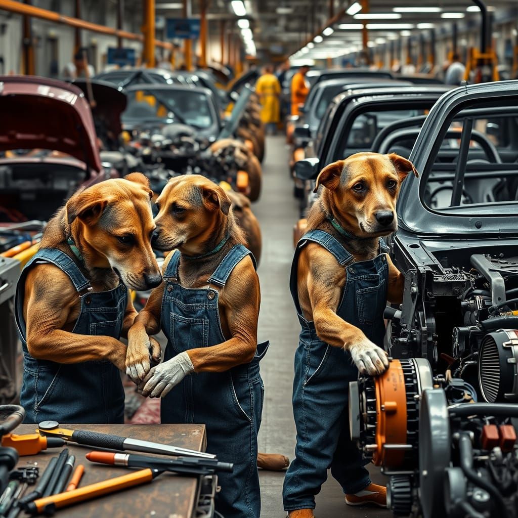 Industrial Dogs in Whimsical Hyper-Realism