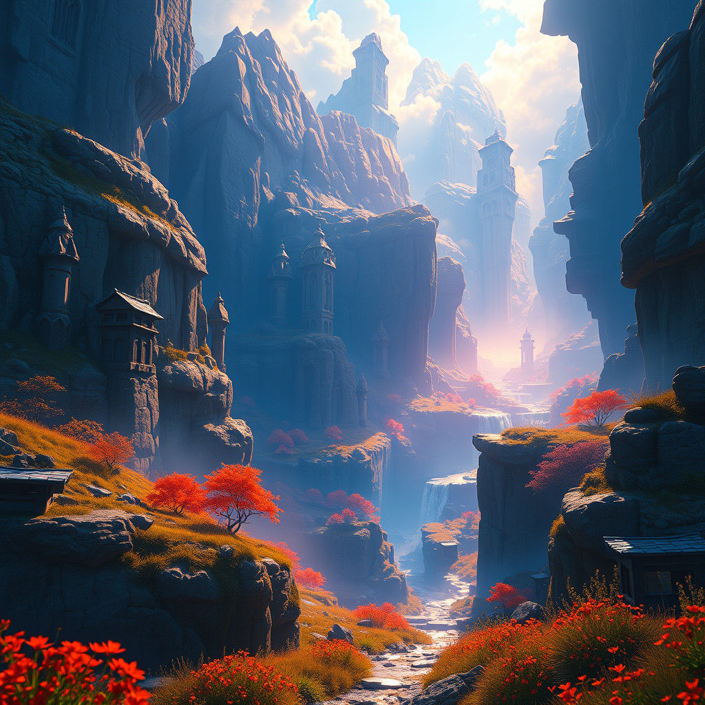 Ethereal Fantasy Landscape with Radiant Colors